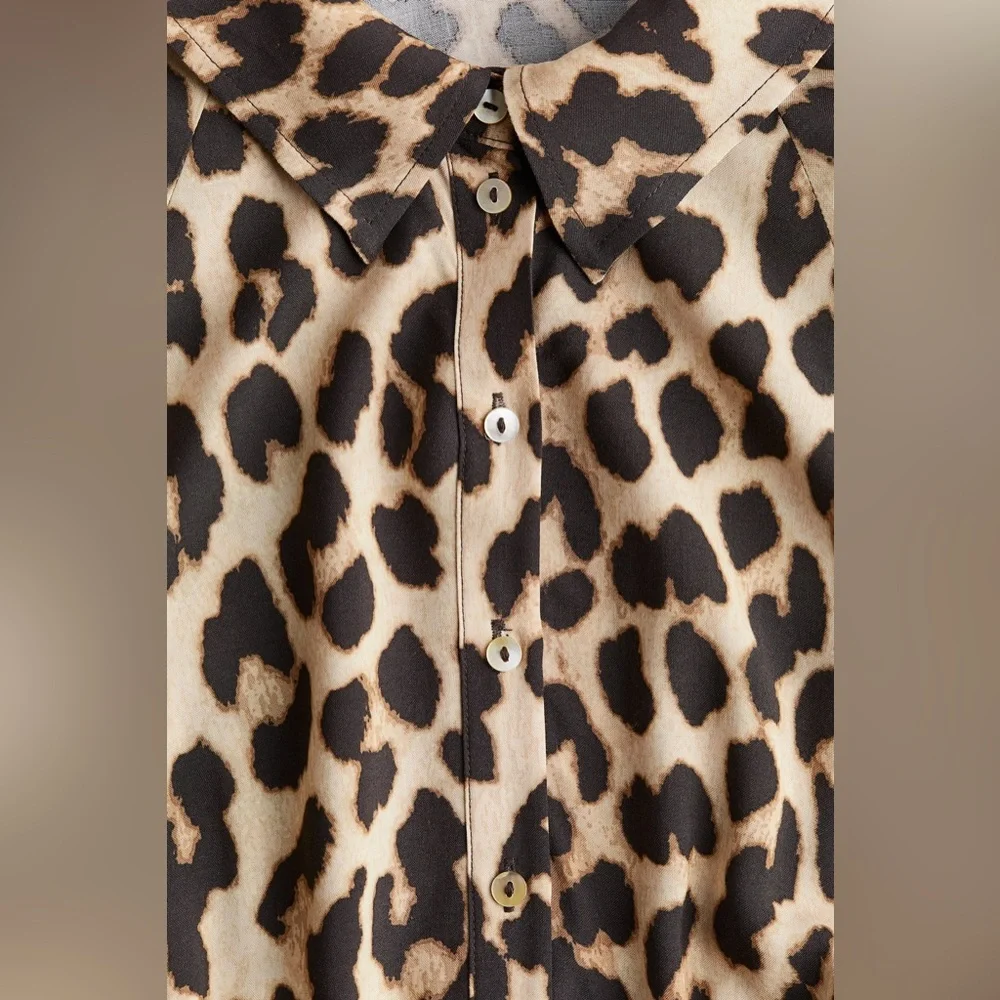 H&M medium leopard 🐆 midi button down collar dress - Picture 6 of 12
